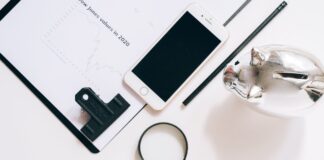 Study table with phone and piggy bank