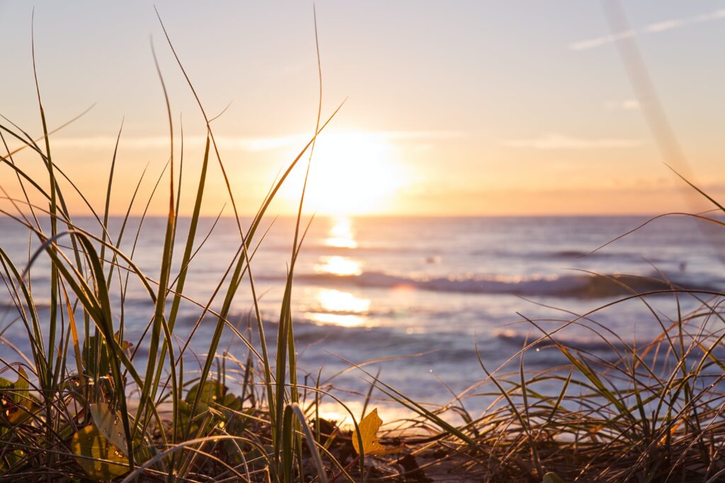 sunset over the waves